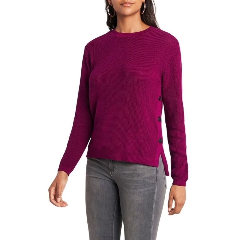 1. STATE Burgundy Plum Purple Crewneck Long Sleeve Side Button Sweater Size MED